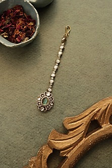 Gold Plated Mint Kundan Polki & Cubic Zirconia Maangtikka