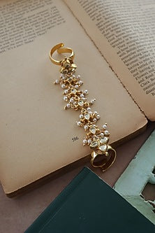 Gold Plated Kundan Polki & Pearl Ring