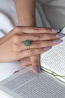 Gold Finish Mint Natural Stone Ring