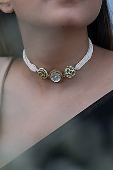 Gold Plated Polki & Freshwater Pearl Necklace