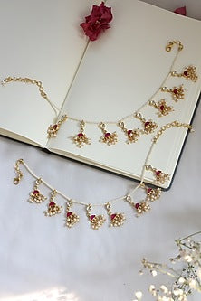 Gold Plated Kundan Polki & Pearl Anklets (Set Of 2)
