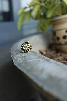 Gold Plated Green Kundan Polki Ring