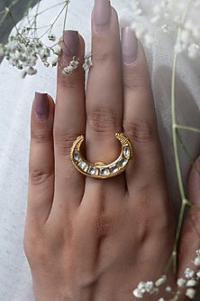 Gold Plated Kundan Polki Crescent Ring