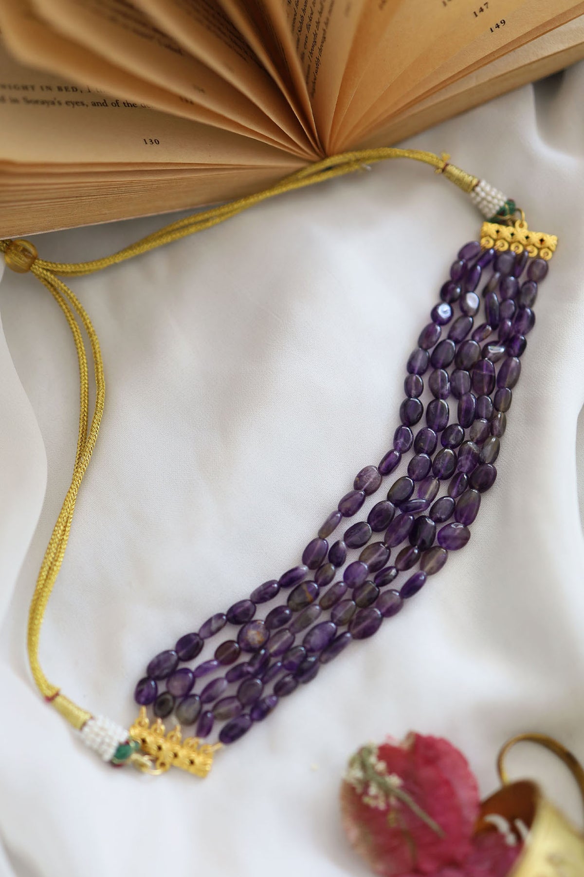 Gold Plated Purple Amethyst Stone Choker Necklace