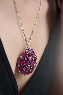 Gold Plated Pink Stone & Cubic Zirconia Pendant Necklace