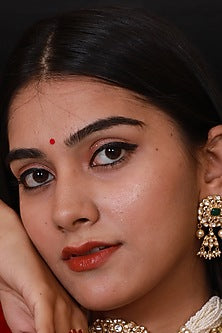 Gold Finish Moissanite Kundan Polki Stud Earrings In Sterling Silver