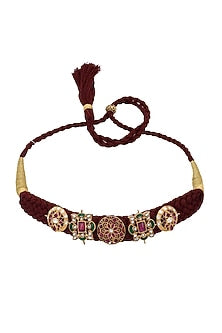 Gold Finish Moissanite Kundan Polki Choker Necklace In Sterling Silver