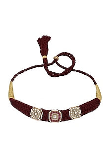 Gold Finish Kundan Polki Handcrafted Choker Necklace In Sterling Silver