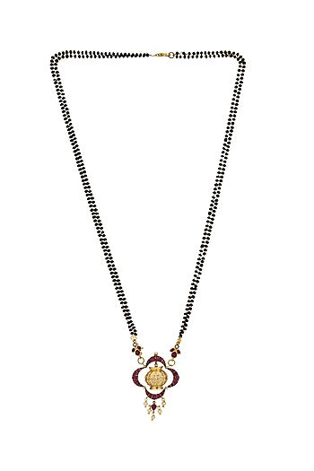 Gold Finish Moissanite Polki Mangalsutra Necklace In Sterling Silver