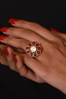 Gold Micro Finish Handcrafted Ring In Sterling Silver