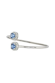 Silver Rhodium Finish Blue Zircon Handcuff In Sterling Silver
