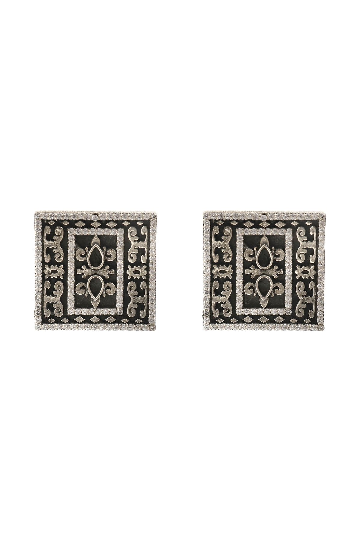 White Finish Handcrafted Stud Earrings In Sterling Silver