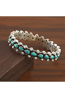 Silver Turquoise Handcrafted Bangle In Sterling Silver