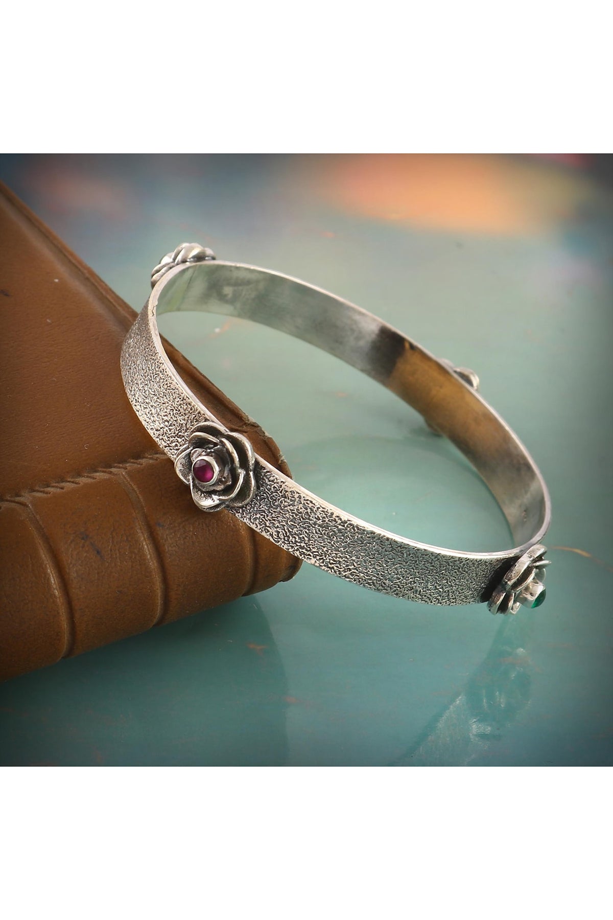 Silver Ruby Handcrafted Bangle In Sterling Silver