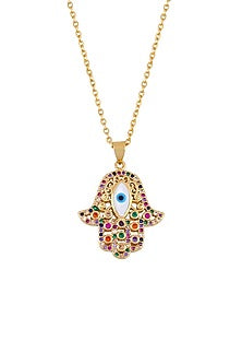 Gold Plated Multi-Colored Zircon Hamsa Necklace