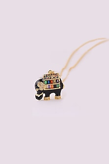 Gold Plated Zircon Black Elephant Necklace