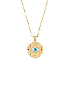 Gold Plated Multi-Colored Zircon Evil Eye Round Necklace