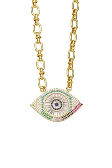 Gold Plated Multi-Colored Zircon Evil Eye Necklace