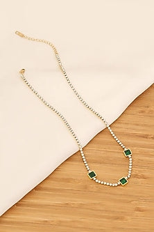 Gold Plated Green Diamond Tennis Chain Necklace