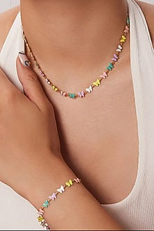 Gold Plated Enameled Butterfly Necklace