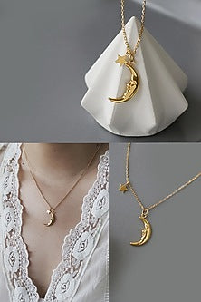Gold Plated Crescent Moon & Star Necklace