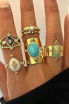 Gold Plated Turquoise Stone Adjustable Ring