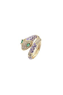 Gold Plated Purple Serpent Snake Ring