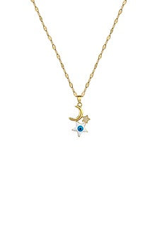 Gold Plated Moon Evil Eye Necklace