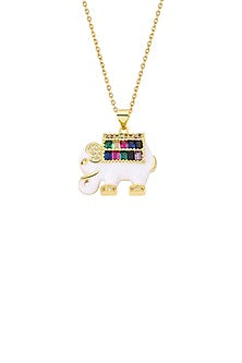 Gold Plated Multi-Colored Zircon Elephant Necklace