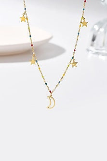 Gold Plated Multi-Colored Beaded Star Moon Necklace