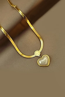 Gold Plated Pearl Heart Snake Chain Necklace