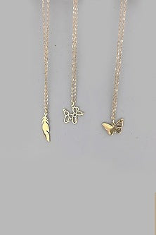 Gold Plated Butterfly, Dog Balloon & Feather Necklace (Set of 3)