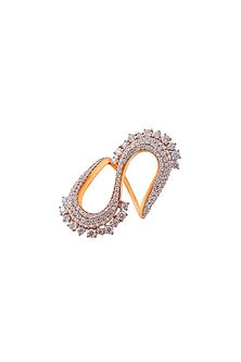 Gold Finish Cubic Zirconia Swirl Ring In Sterling Silver