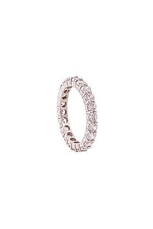 White Rhodium Finish Cubic Zirconia Ring In Sterling Silver