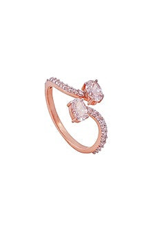 Rose Gold Finish Oval-Shaped Cubic Zirconia Ring In sterling Silver