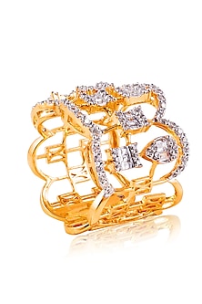 Gold Finish White Stone Ring In Sterling Silver