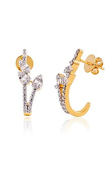 Gold Finish White Stone Stud Earrings In Sterling Silver