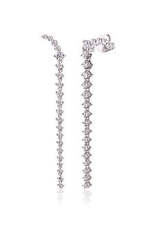 White Finish Diamond Dangler Earrings In Sterling Silver