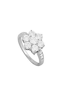 White Rhodium Finish Cubic Zirconia Ring In Sterling Silver