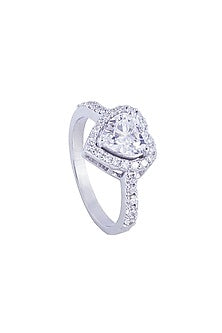 White Rhodium Finish Cubic Zirconia Ring In Sterling Silver