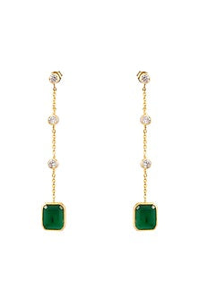 Gold Finish Cubic Zirconia Dangler Earrings In Sterling Silver