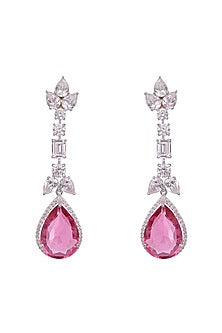 White Finish Cubic Zirconia Dangler Earrings In Sterling Silver