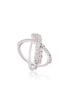 White Rhodium Finish Cubic Zirconia Ring In Sterling Silver