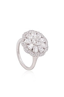 White Rhodium Finish Cubic Zirconia Ring In Sterling Silver