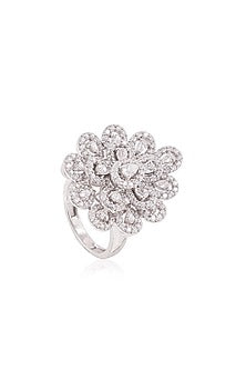 White Rhodium Finish Cubic Zirconia Ring In Sterling Silver