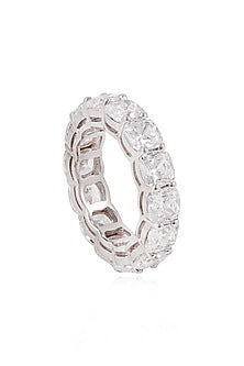 White Rhodium Finish Cubic Zirconia Ring In Sterling Silver