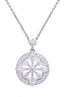 White Rhodium Finish Cubic Zirconia Pendant Necklace In Sterling Silver