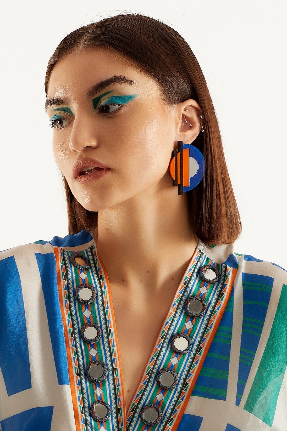 Orange & Blue Semi-Geometric Handmade Earrings