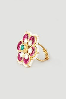 Gold Plated Kundan Polki Meenakari Ring