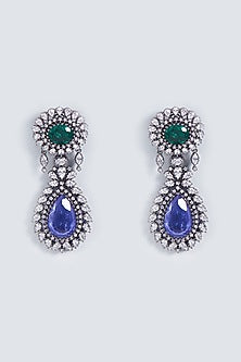 Black Rhodium Finish Jade Dangler Earrings
